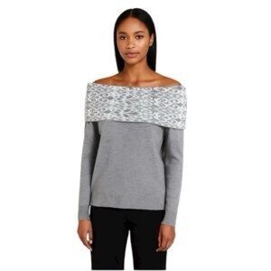 Anne Klein Gray Off-the-Shoulder Sweater